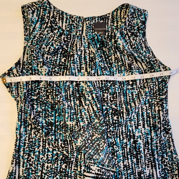 Covington Sleeveless Blouse with Ruffle, Blue Black and White Print, Size M - Picture 6 of 8